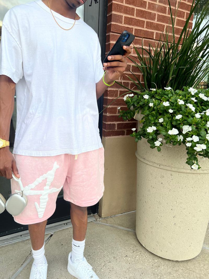 Pink 4 Acid Washed Shorts