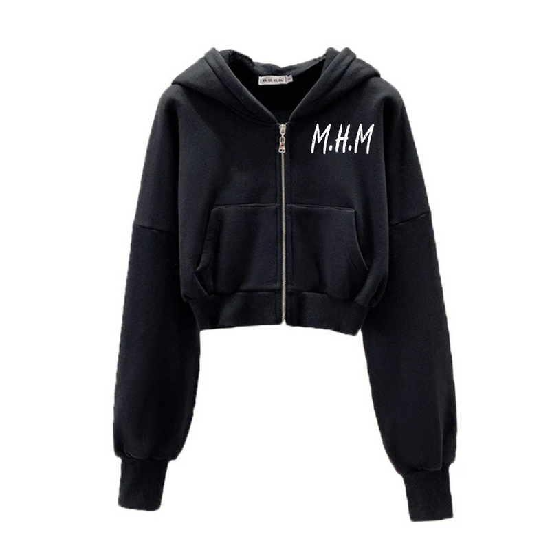 LIMITED M.H.M cropped black Women zipup