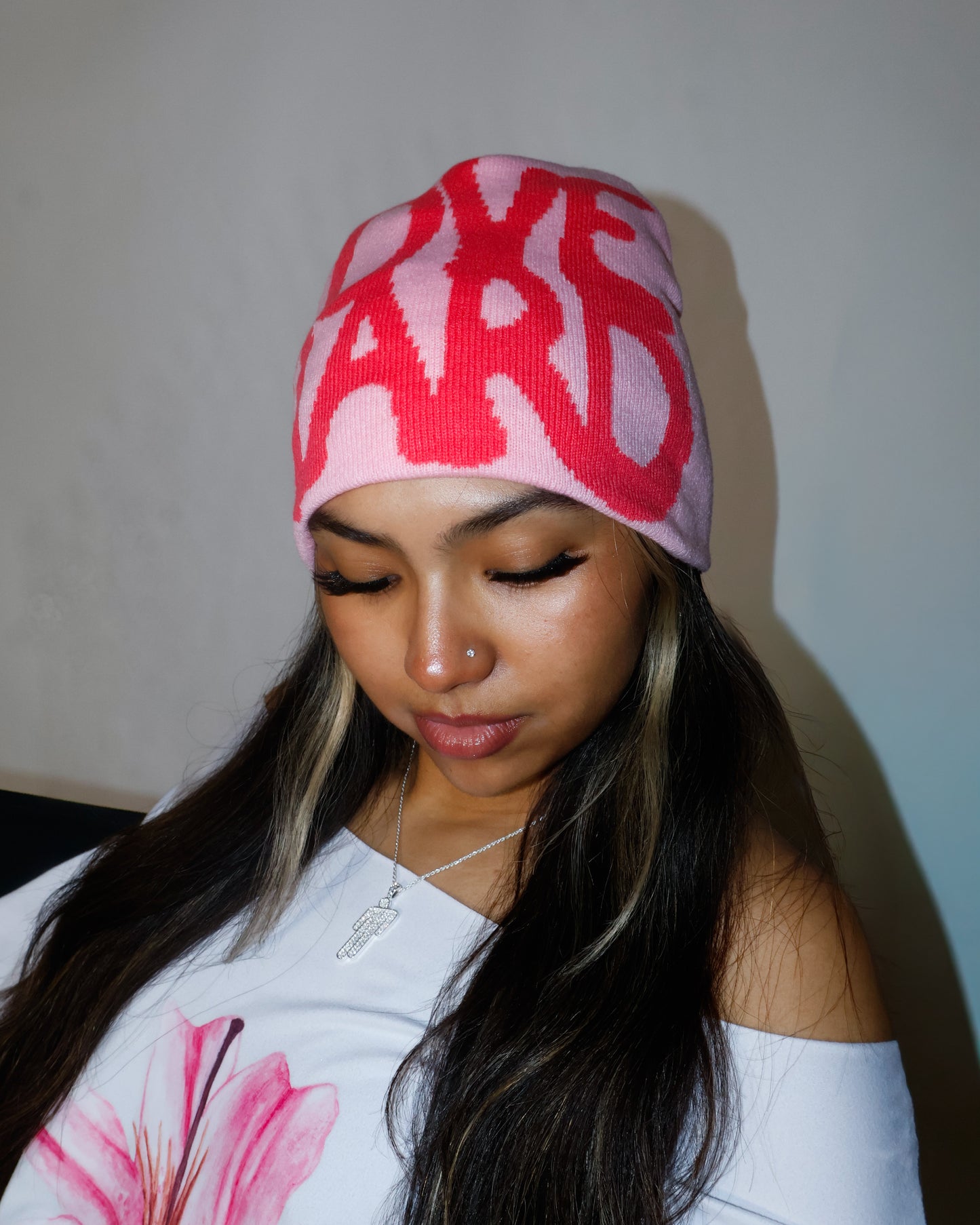 Pink LOVE HARD beanie